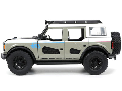 2021 Ford Bronco Gray and White with Matt Black Hood with Roof Rack "M2 Motoring" "Just Trucks" Series 1/24 Diecast Model Car