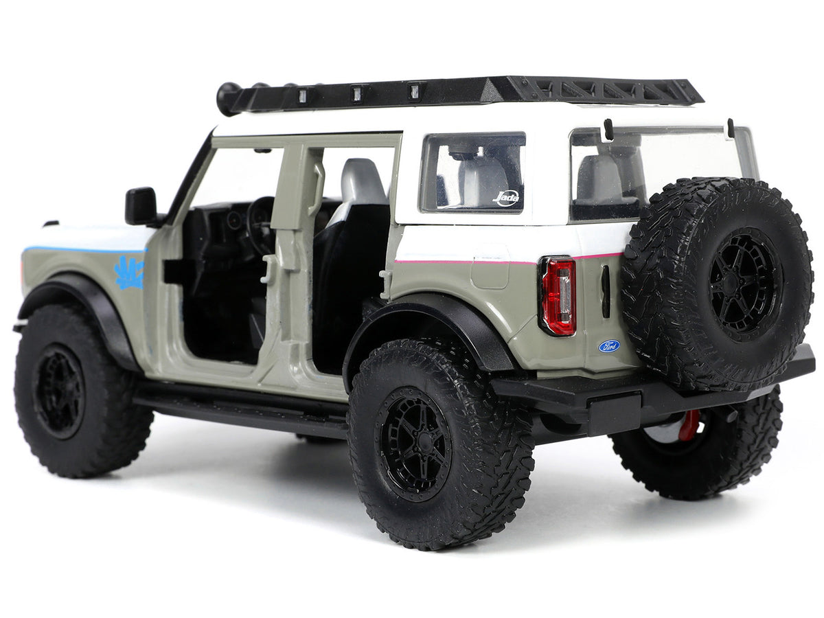 2021 Ford Bronco Gray and White with Matt Black Hood with Roof Rack "M2 Motoring" "Just Trucks" Series 1/24 Diecast Model Car