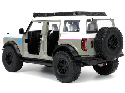 2021 Ford Bronco Gray and White with Matt Black Hood with Roof Rack "M2 Motoring" "Just Trucks" Series 1/24 Diecast Model Car