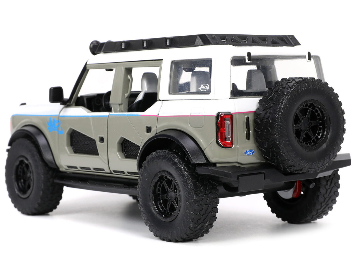 2021 Ford Bronco Gray and White with Matt Black Hood with Roof Rack "M2 Motoring" "Just Trucks" Series 1/24 Diecast Model Car