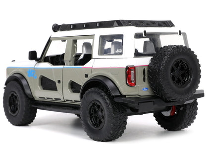 2021 Ford Bronco Gray and White with Matt Black Hood with Roof Rack "M2 Motoring" "Just Trucks" Series 1/24 Diecast Model Car