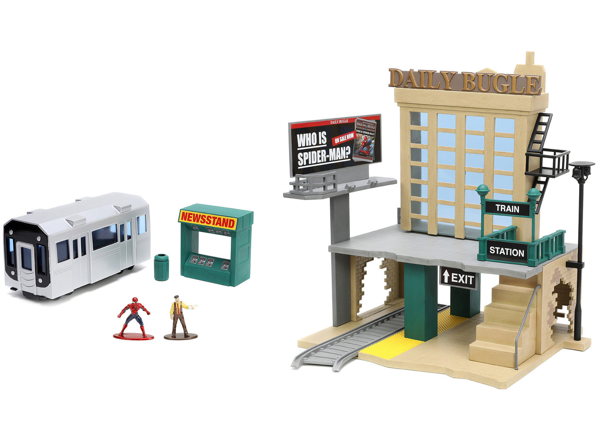 "Daily Bugle" and Subway Diorama Set with Spider-Man and J. Jonah Jameson Diecast Figures "Marvel's Spider-Man" "Nano Scene" Series Models