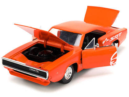 1968 Dodge Charger R/T SRT Orange with White Stripes and Graphics "Bigtime Muscle" Series 1/24 Diecast Model Car
