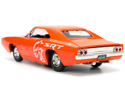 1968 Dodge Charger R/T SRT Orange with White Stripes and Graphics "Bigtime Muscle" Series 1/24 Diecast Model Car