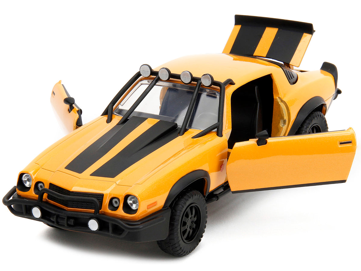 1977 Chevrolet Camaro Off-Road Version "Bumblebee" Yellow Metallic with Black Stripes and Transformers Logo Diecast Statue "Transformers: Rise of the Beasts" (2023) Movie "Hollywood Rides" Series 1/24 Diecast Model Car