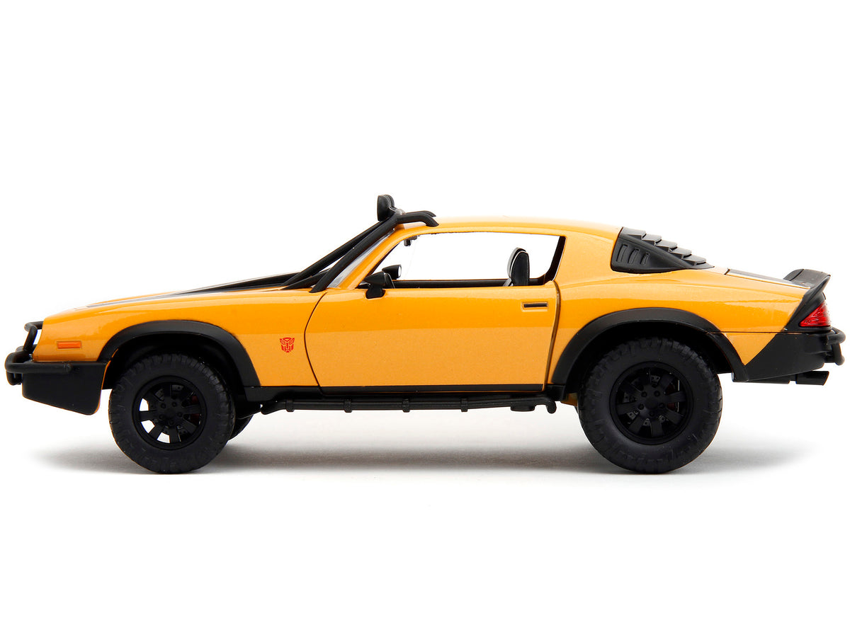 1977 Chevrolet Camaro Off-Road Version "Bumblebee" Yellow Metallic with Black Stripes and Transformers Logo Diecast Statue "Transformers: Rise of the Beasts" (2023) Movie "Hollywood Rides" Series 1/24 Diecast Model Car
