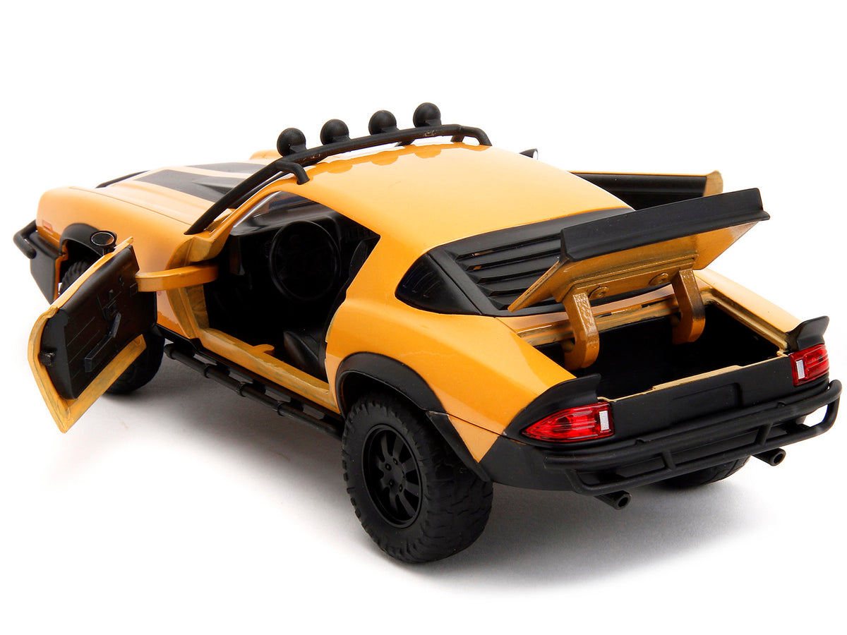 1977 Chevrolet Camaro Off-Road Version "Bumblebee" Yellow Metallic with Black Stripes and Transformers Logo Diecast Statue "Transformers: Rise of the Beasts" (2023) Movie "Hollywood Rides" Series 1/24 Diecast Model Car