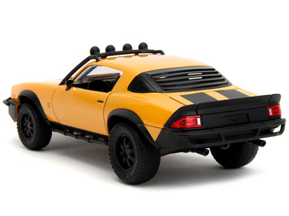 1977 Chevrolet Camaro Off-Road Version "Bumblebee" Yellow Metallic with Black Stripes and Transformers Logo Diecast Statue "Transformers: Rise of the Beasts" (2023) Movie "Hollywood Rides" Series 1/24 Diecast Model Car