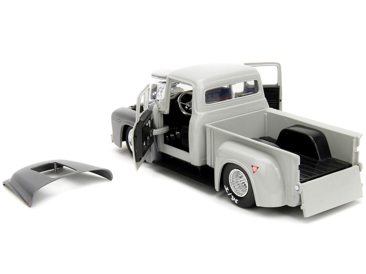 1956 Ford F-100 Pickup Truck Tan and Gray Metallic and Guile Diecast Figure "Street Fighter" Video Game "Anime Hollywood Rides" Series 1/24 Diecast Model Car