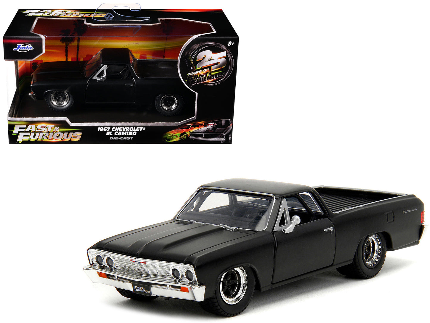 1967 Chevrolet El Camino Matt Black "Fast & Furious" Series 1/32 Diecast Model Car