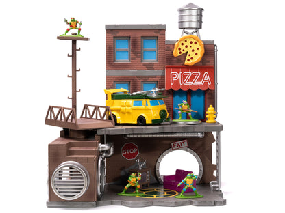 "Teenage Mutant Ninja Turtles" Turtle Lair Diorama Set with Figures and Party Wagon "Nano Scene" Series Model