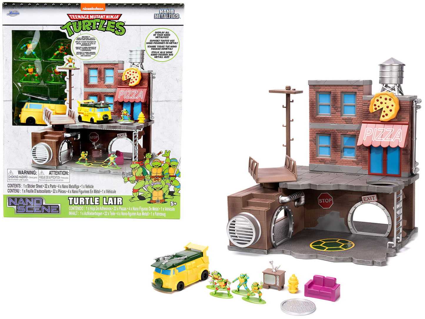 "Teenage Mutant Ninja Turtles" Turtle Lair Diorama Set with Figures and Party Wagon "Nano Scene" Series Model