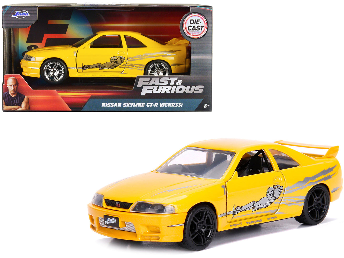 Leon's Nissan Skyline GT-R (BCNR33) Yellow Metallic with Graphics "Fast & Furious" Series 1/32 Diecast Model Car