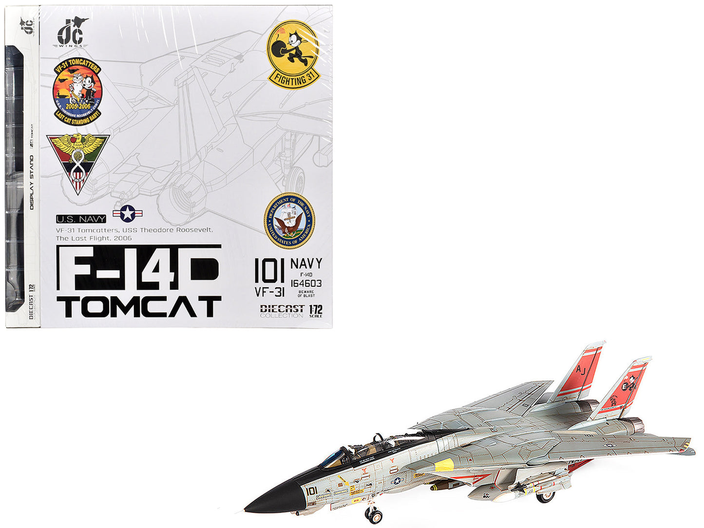 Grumman F-14D Tomcat Fighter Aircraft "VF-31 Tomcatters USS Theodore Roosevelt The Last Flight" (2006) United States Navy 1/72 Diecast Model