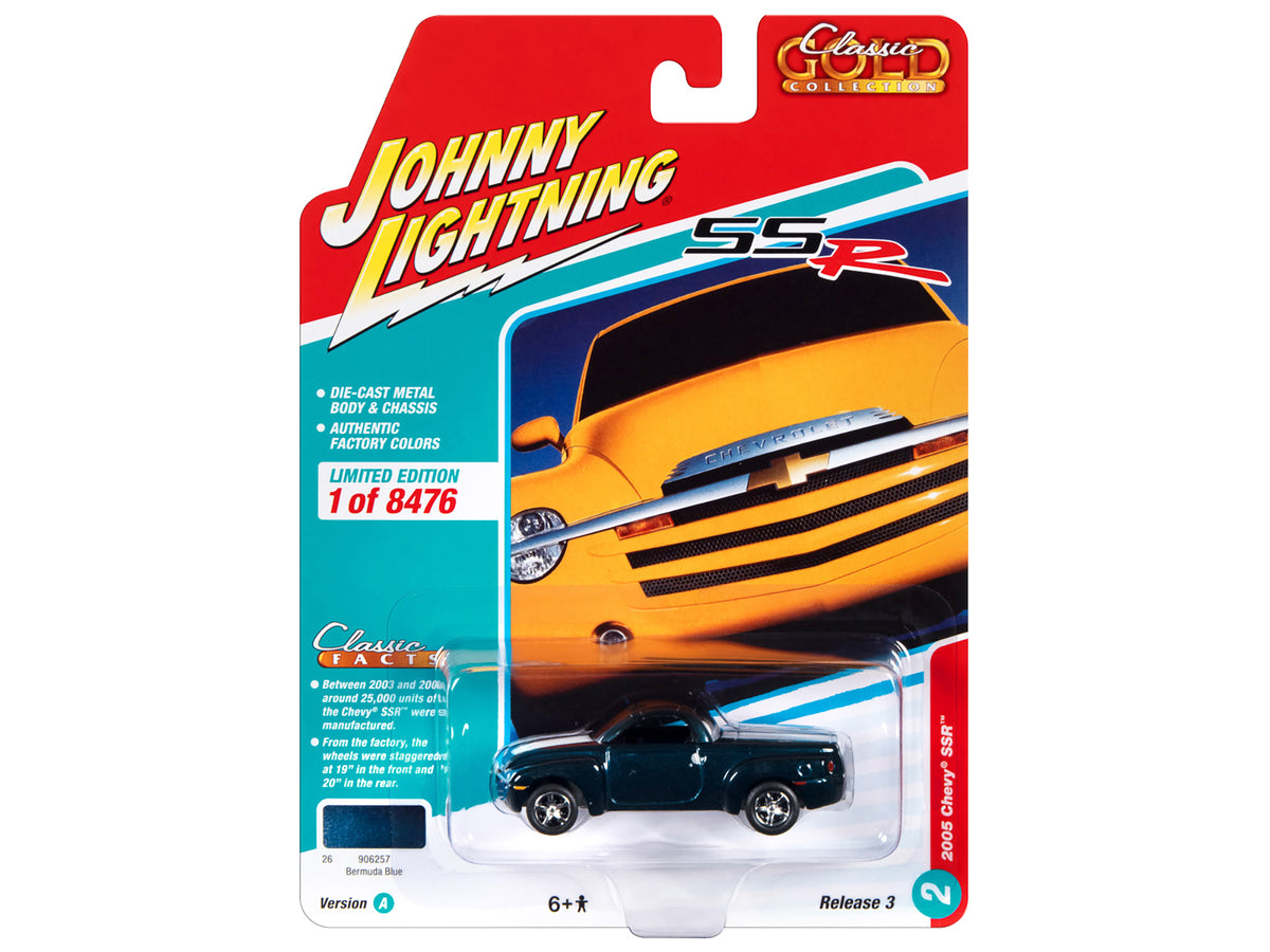 2005 Chevrolet SSR Pickup Truck Bermuda Blue Metallic with White Stripes "Classic Gold Collection" Series Limited Edition to 8476 pieces Worldwide 1/64 Diecast Model Car