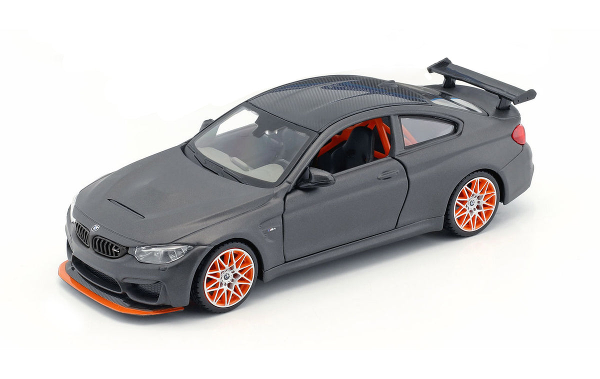 BMW M4 GTS Gray with Carbon Top and Orange Wheels 1/24 Diecast Model Car