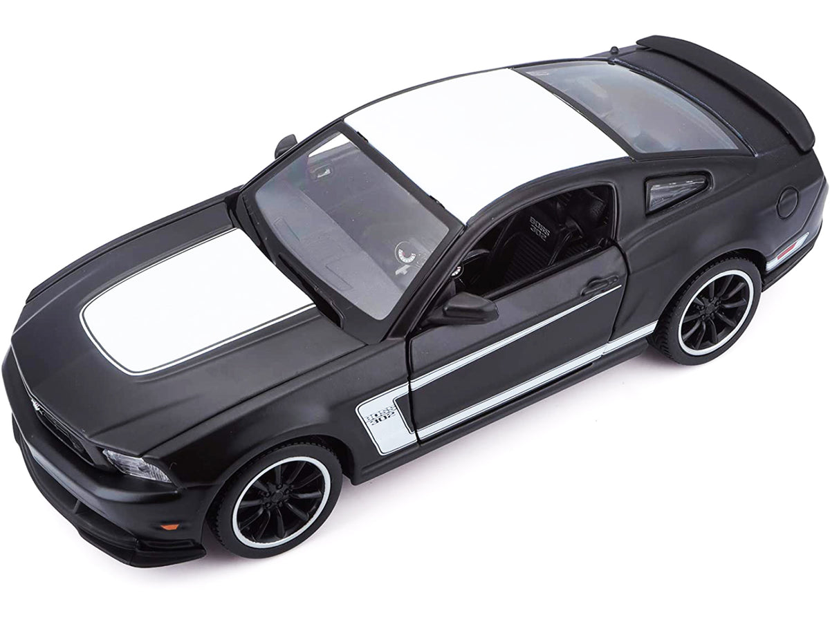 2012 Ford Mustang Boss 302 Matt Black and White 1/24 Diecast Model Car