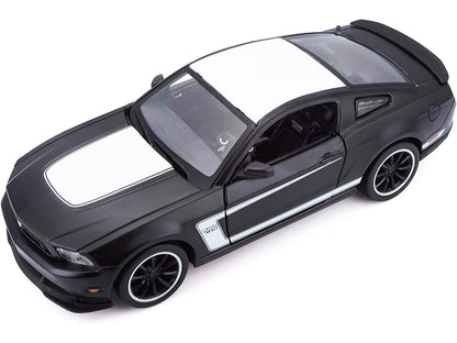 2012 Ford Mustang Boss 302 Matt Black and White 1/24 Diecast Model Car