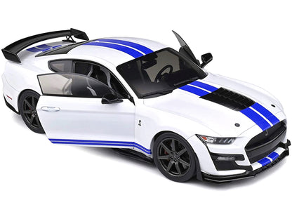 2020 Ford Mustang Shelby GT500 White with Blue Stripes "Special Edition" 1/18 Diecast Model Car