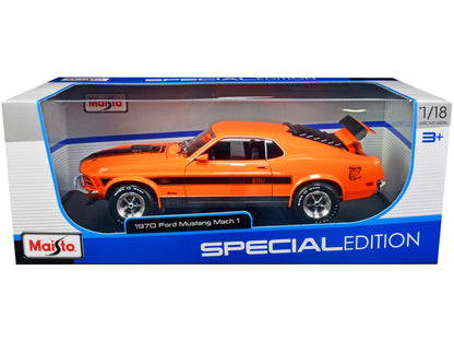 1970 Ford Mustang Mach 1 428 "Twister Special" Orange with Black Stripes "Special Edition" 1/18 Diecast Model Car