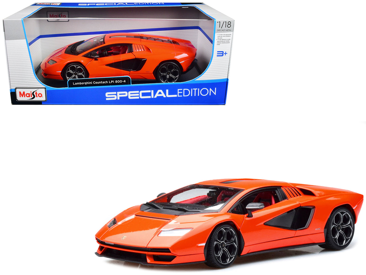 Lamborghini Countach LPI 800-4 Orange with Red Interior "Special Edition" 1/18 Diecast Model Car