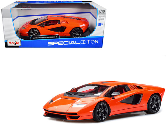 Lamborghini Countach LPI 800-4 Orange with Red Interior "Special Edition" 1/18 Diecast Model Car