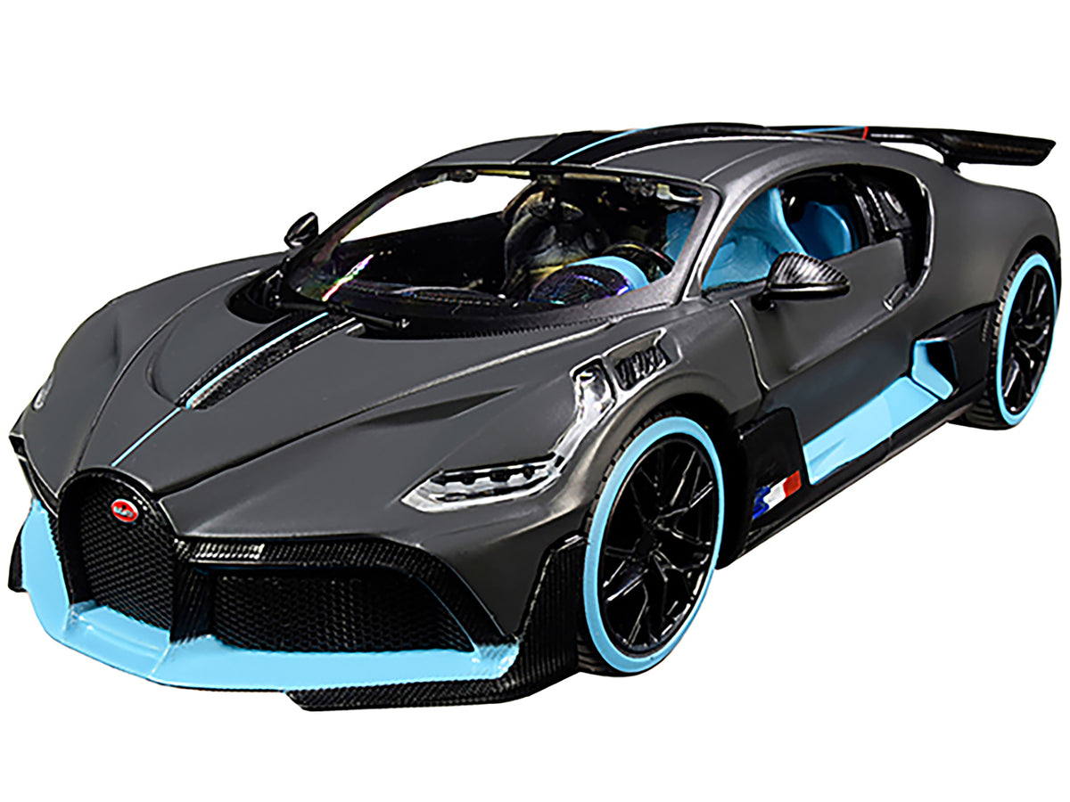 Bugatti Divo Satin Charcoal Gray with Carbon and Blue Accents "Special Edition" 1/24 Diecast Model Car