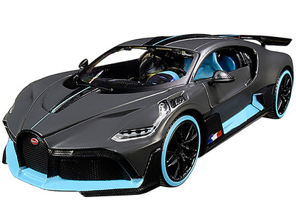 Bugatti Divo Satin Charcoal Gray with Carbon and Blue Accents "Special Edition" 1/24 Diecast Model Car