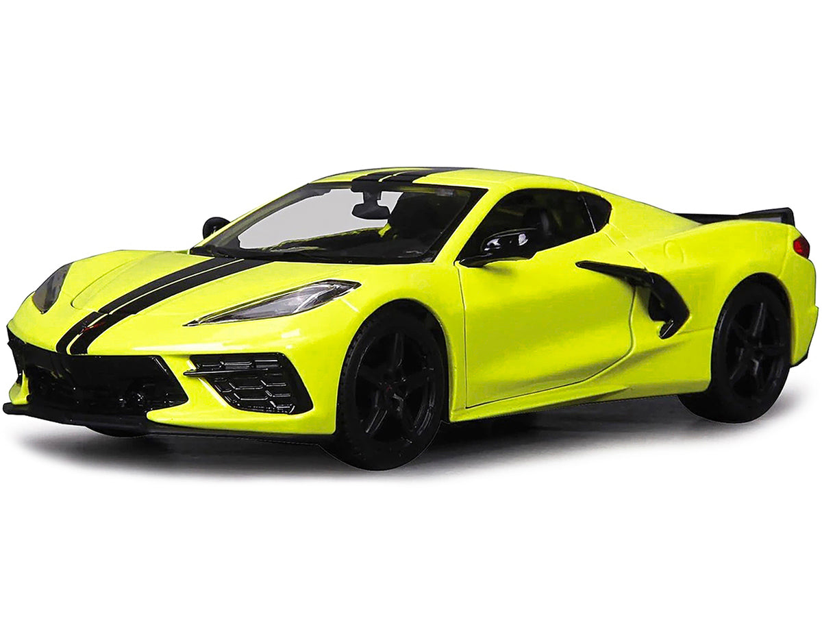 2020 Chevrolet Corvette Stingray Z51 Coupe Yellow with Black Stripes 1/24 Diecast Model Car
