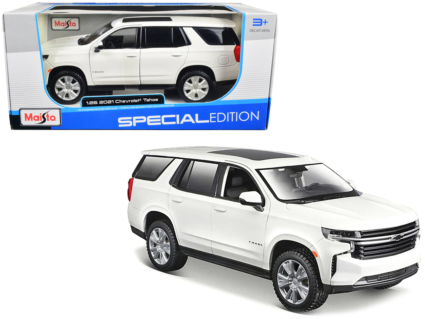 2021 Chevrolet Tahoe White with Sunroof "Special Edition" 1/26 Diecast Model Car