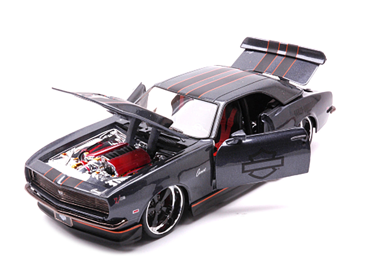 1968 Chevrolet Camaro Z/28 Dark Gray Metallic with Black and Orange Stripes "Harley Davidson" "H-D Custom" 1/24 Diecast Model Car