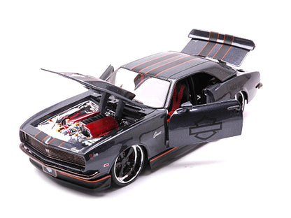 1968 Chevrolet Camaro Z/28 Dark Gray Metallic with Black and Orange Stripes "Harley Davidson" "H-D Custom" 1/24 Diecast Model Car