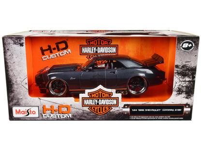 1968 Chevrolet Camaro Z/28 Dark Gray Metallic with Black and Orange Stripes "Harley Davidson" "H-D Custom" 1/24 Diecast Model Car