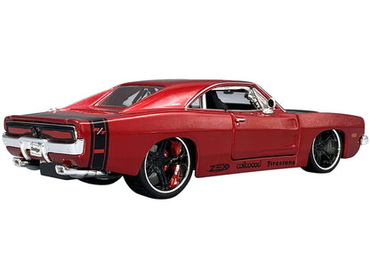 1969 Dodge Charger R/T Red Metallic with Black Hood and Black Stripes "Classic Muscle" 1/25 Diecast Model Car