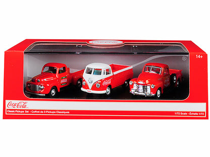 "Classic Pickups" Gift Set of 3 Pickup Trucks "Coca Cola" 1/72 Diecast Model Cars
