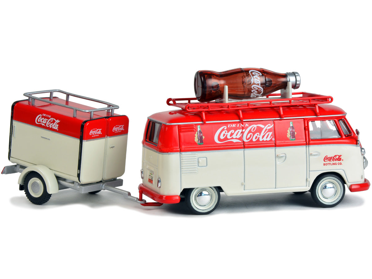 1960 Volkswagen T1 Kombi Van with Trailer Red and Cream "Coca Cola" 1/43 Diecast Model Car
