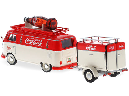 1960 Volkswagen T1 Kombi Van with Trailer Red and Cream "Coca Cola" 1/43 Diecast Model Car