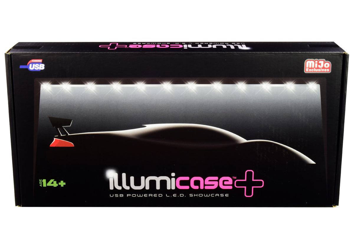 Black Collectible Display Show Case Illumicase+ with LED Lights and Mirror Base and Back for 1/64 1/43 1/32 1/24 1/18 Scale Models