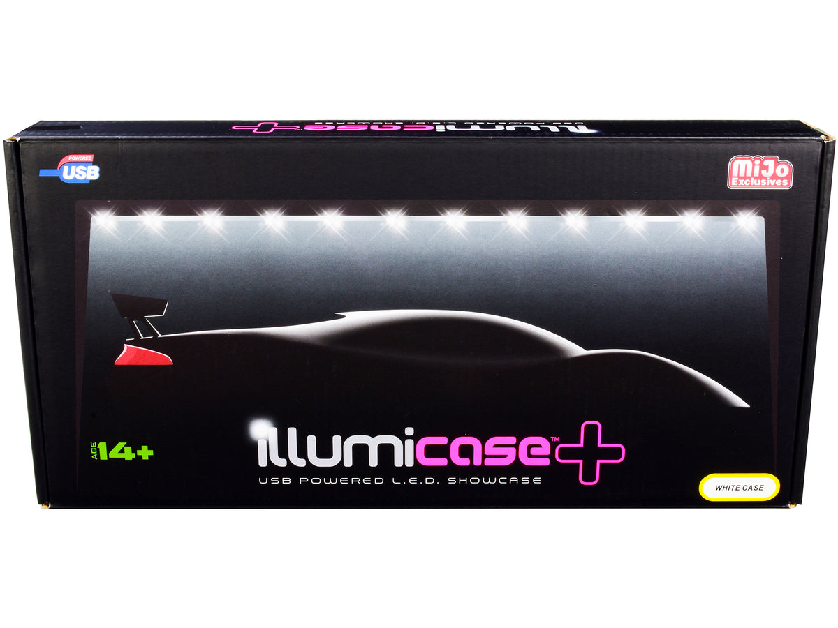 White Collectible Display Show Case Illumicase+ with LED Lights and Mirror Base and Back for 1/64 1/43 1/32 1/24 1/18 Scale Models