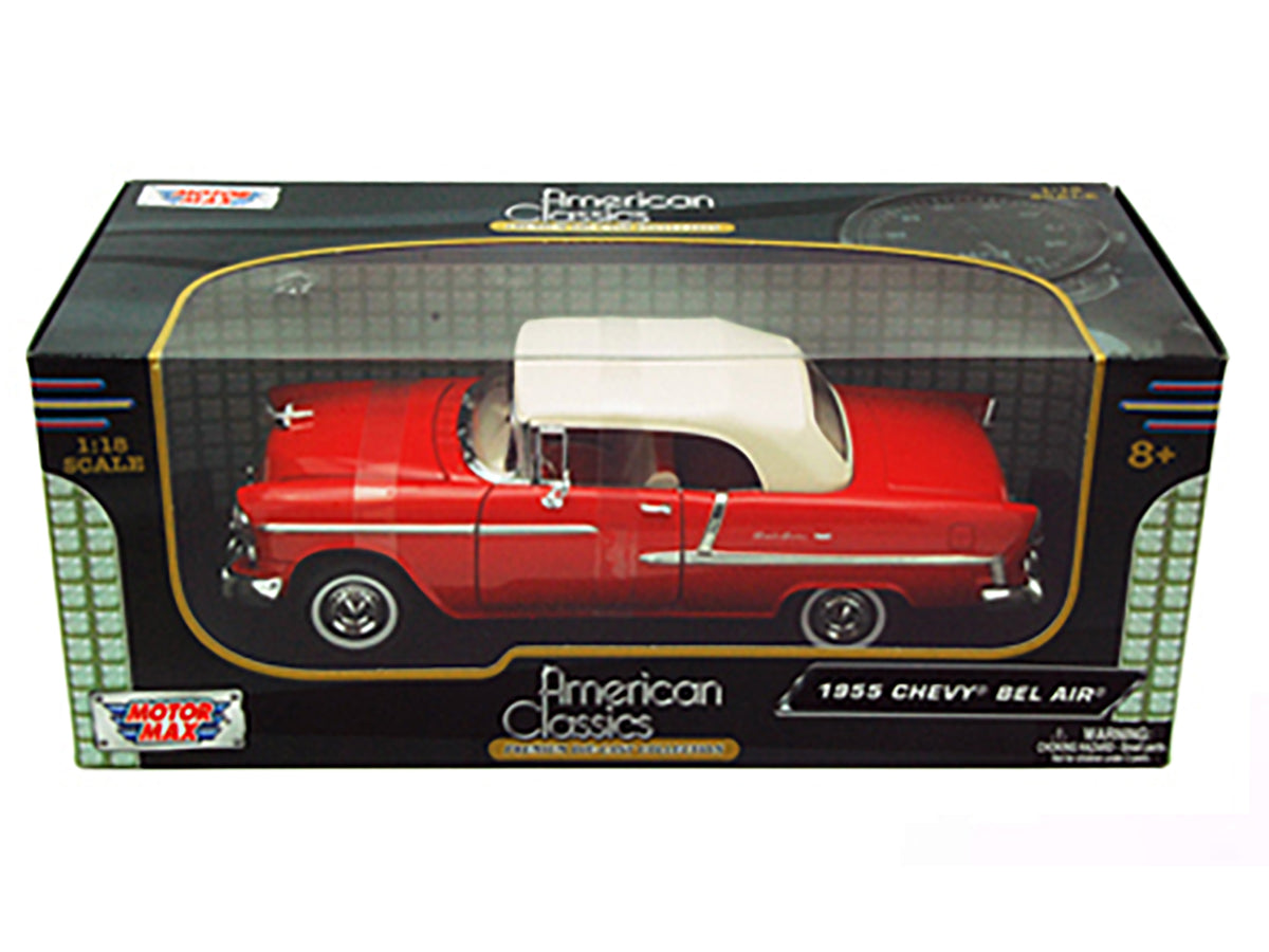 1955 Chevrolet Bel Air Convertible Soft Top Red 1/18 Diecast Car Model