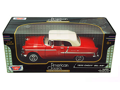 1955 Chevrolet Bel Air Convertible Soft Top Red 1/18 Diecast Car Model