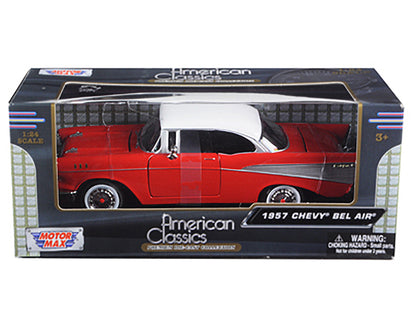 1957 Chevrolet Bel Air Red with White Top 1/24 Diecast Model Car