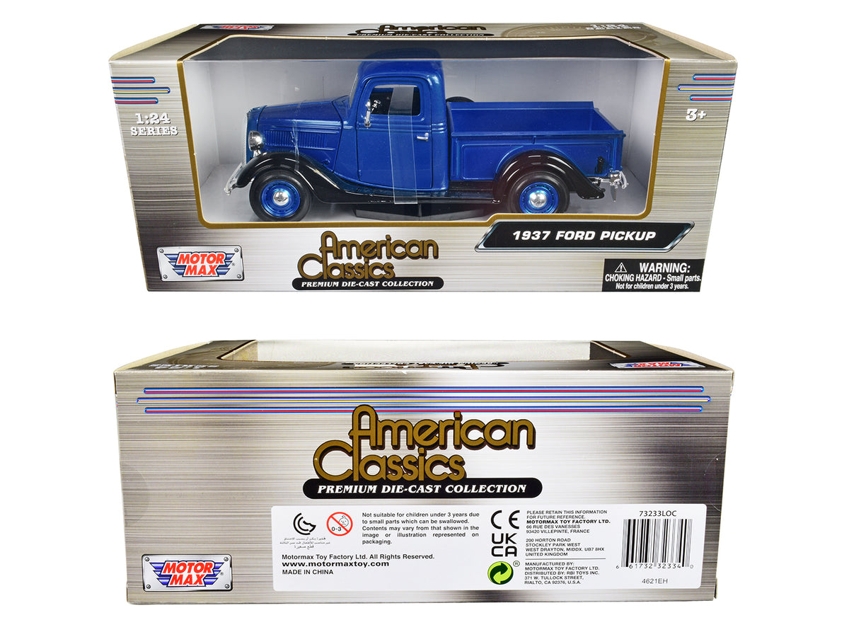 1937 Ford Pickup Truck Blue Metallic and Black "American Classics" 1/24 Diecast Model Car