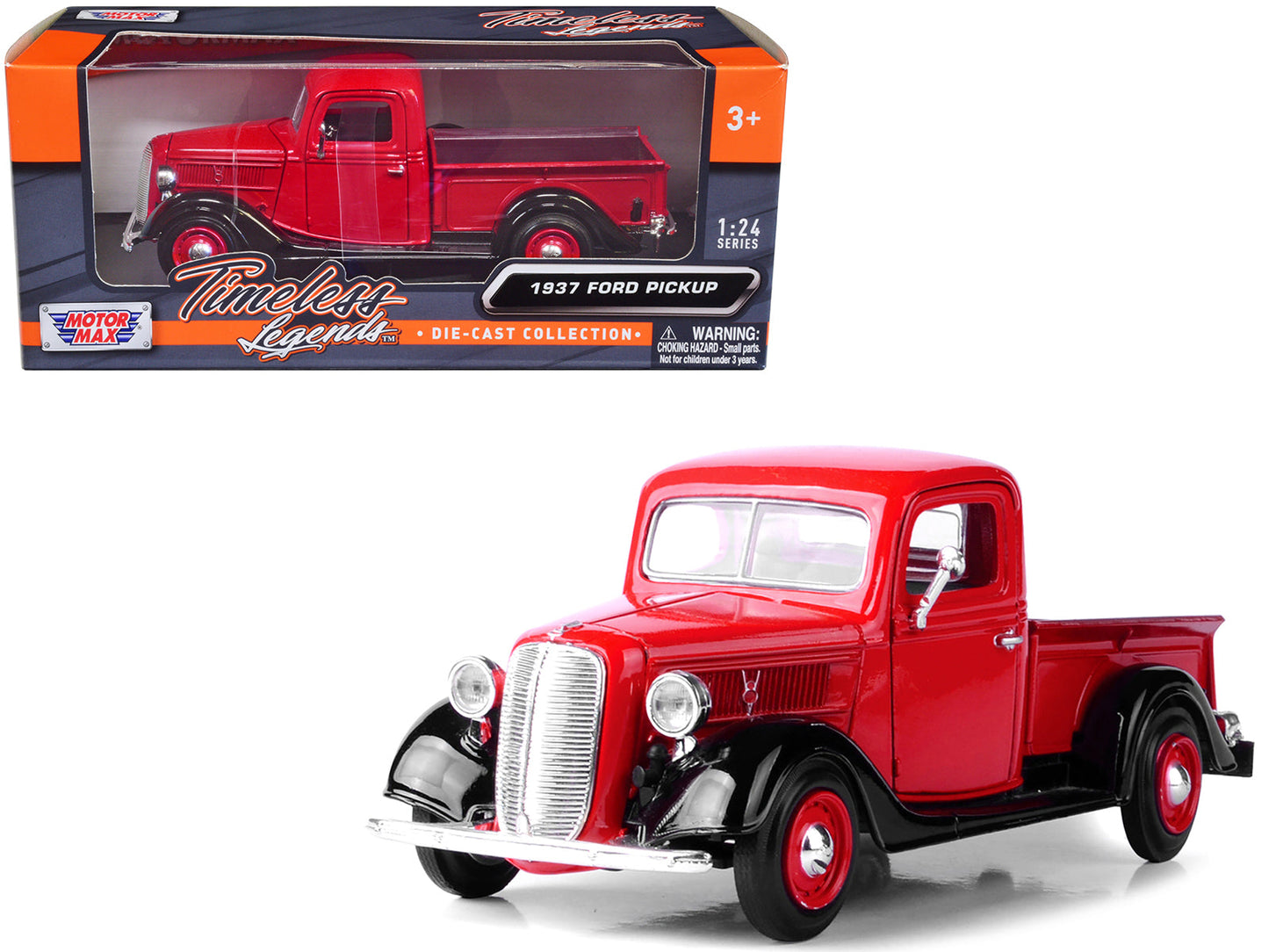1937 Ford Pickup Truck Red and Black 1/24 Diecast Model Car