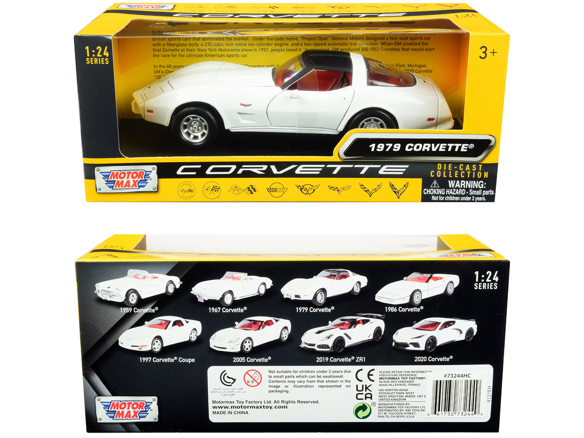 1979 Chevrolet Corvette C3 White with Black Top and Red Interior "History of Corvette" Series 1/24 Diecast Model Car
