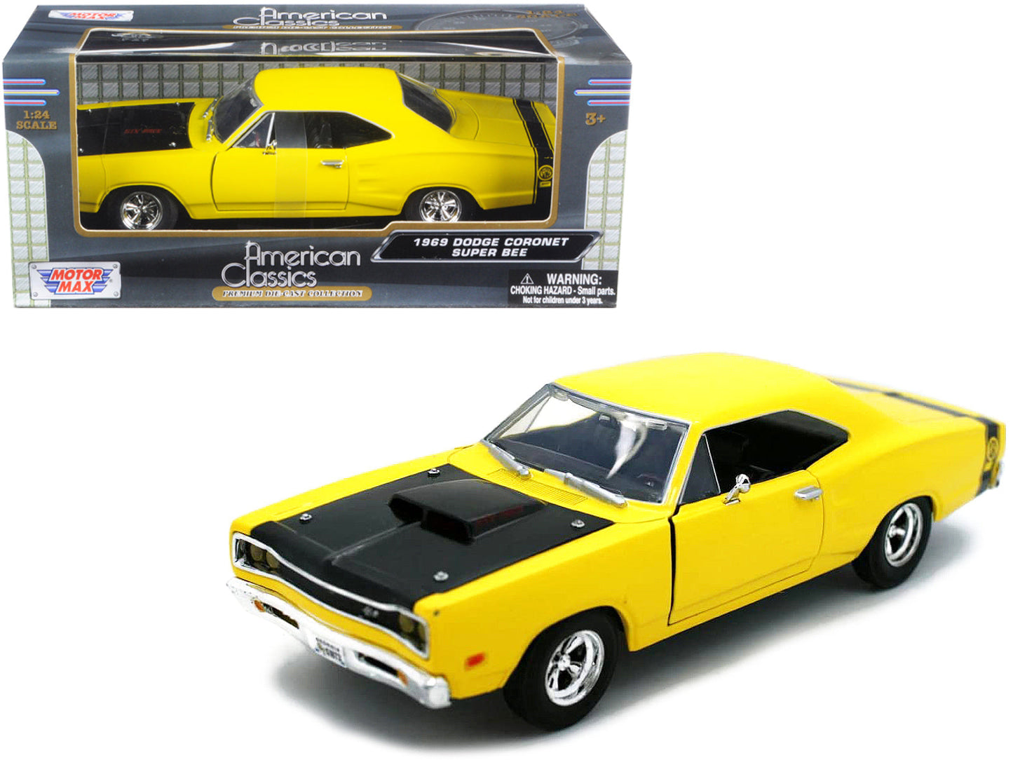 1969 Dodge Coronet Super Bee Yellow 1/24 Diecast Car Model
