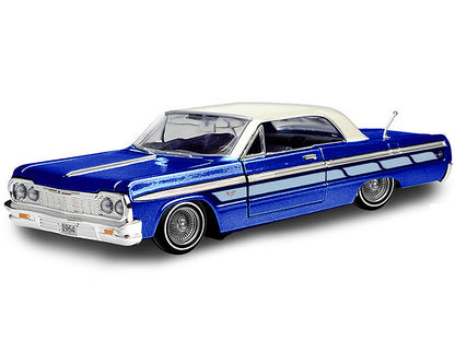 1964 Chevrolet Impala Lowrider Hard Top Candy Blue Metallic with Cream Top "Get Low" Series 1/24 Diecast Model Car