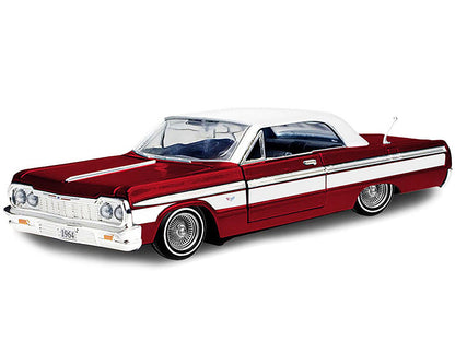 1964 Chevrolet Impala Lowrider Hard Top Candy Red Metallic with White Top "Get Low" Series 1/24 Diecast Model Car