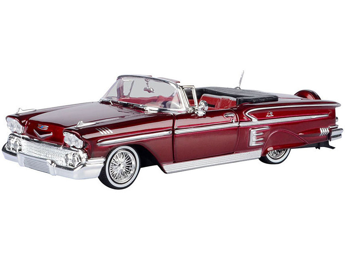 1958 Chevrolet Impala Convertible Lowrider Dark Red Metallic with Red Interior "Get Low" Series 1/24 Diecast Model Car