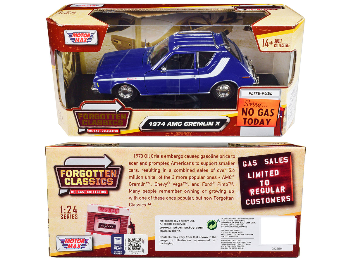 1974 AMC Gremlin X Blue with White Stripes and Roof Rack "Forgotten Classics" Series 1/24 Diecast Model Car